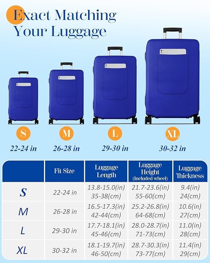 Slohif Luggage Cover for Suitcase Tsa Approved Protector - Luggage Sleeve Suit Case Cover Travel Stretch Large Baggage Case Protective Washable Fit 29-30 Inch Blue