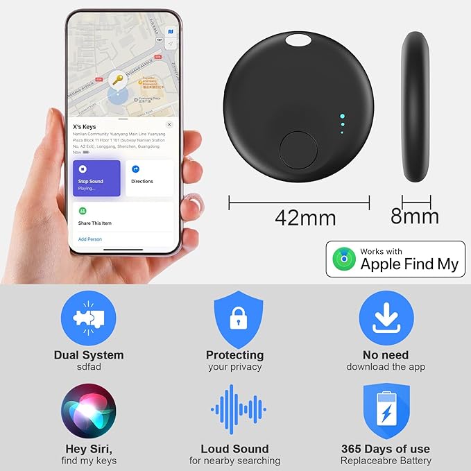 Air Tag for Android or iOS, Air Tags-4 Pack Smart Tag, Dual System Both iOS and Android Tracker Tags, Find My or Google'S Find Hub App, Keys Finder Item Locator for Wallets, Suitcases (Black)