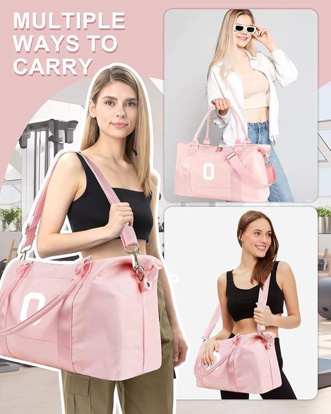 Initial Travel Duffel Bag Sports Gym Bag for Girls Teen Birthday Gifts,Pink Personalized Weekender Bag Carry On Tote Bags for Women Men,Waterproof Overnight Luggage Bag with Trolley Sleeve(Letter O)