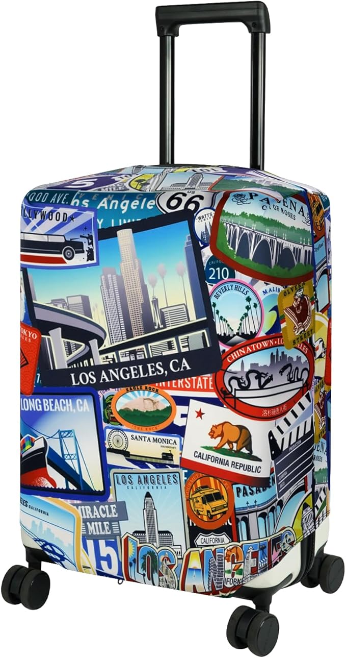 HYPER VENTURE Washable Luggage Cover - Fashion Suitcase Protector Fits 23-26 Inch Luggage (Travel Location, M)