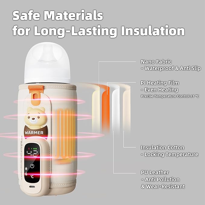 Portable Bottle Warmer for Breastmilk & Formula, Baby Rapid Milk Warmer, Accurate Temperature Control, Retain Nutrients Baby Essentials for Home and Outing(with Charger)