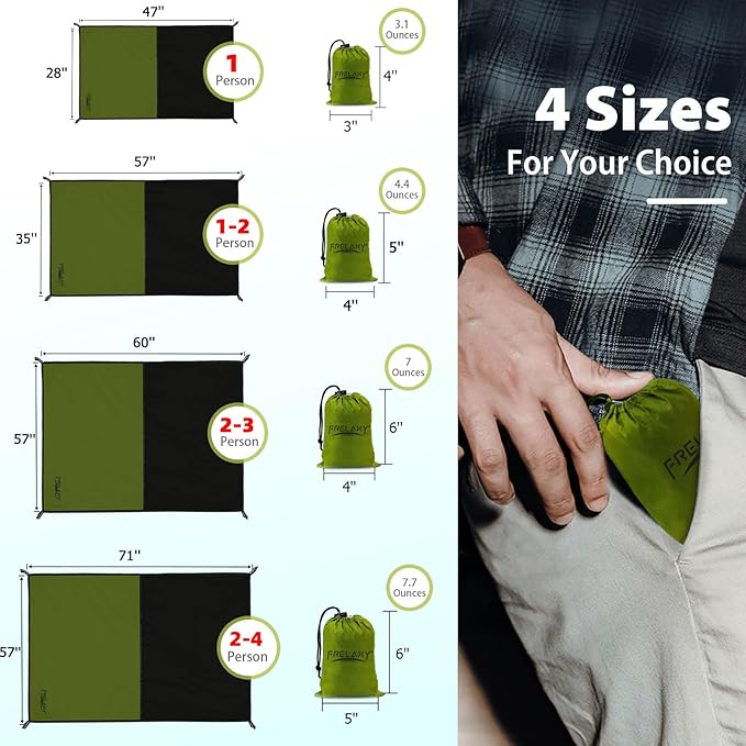 Frelaxy Pocket Picnic Blanket, Waterproof Sandproof Beach Mat, Compact Camping Tarp for Festivals, Hiking, Travel, Outdoor Recreation