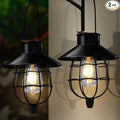 2 Pack Solar Lanterns Outdoor Waterproof Hanging Solar Lights with Vintage Metal Warm White Light Edison Bulb Design, Decorate for Garden Yard Porch and Christmas(Black)