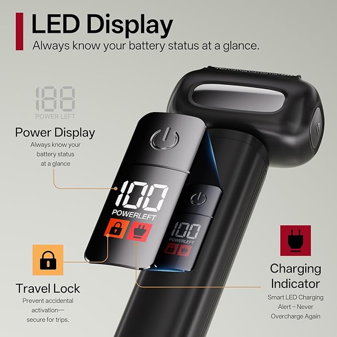 PRITECH Electric Razor Men Shaving Face, Men Electric Shaver, Close Electric Foil Shaver Waterproof with LED Display & USB C Fast Charge (Black)