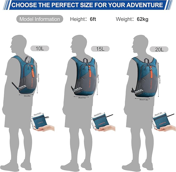 FIORETTO 10L Hiking Backpack for Women Men Mini Packable Backpack Lightweight Small Daypack for Camping Travel Outdoor, Turquoise