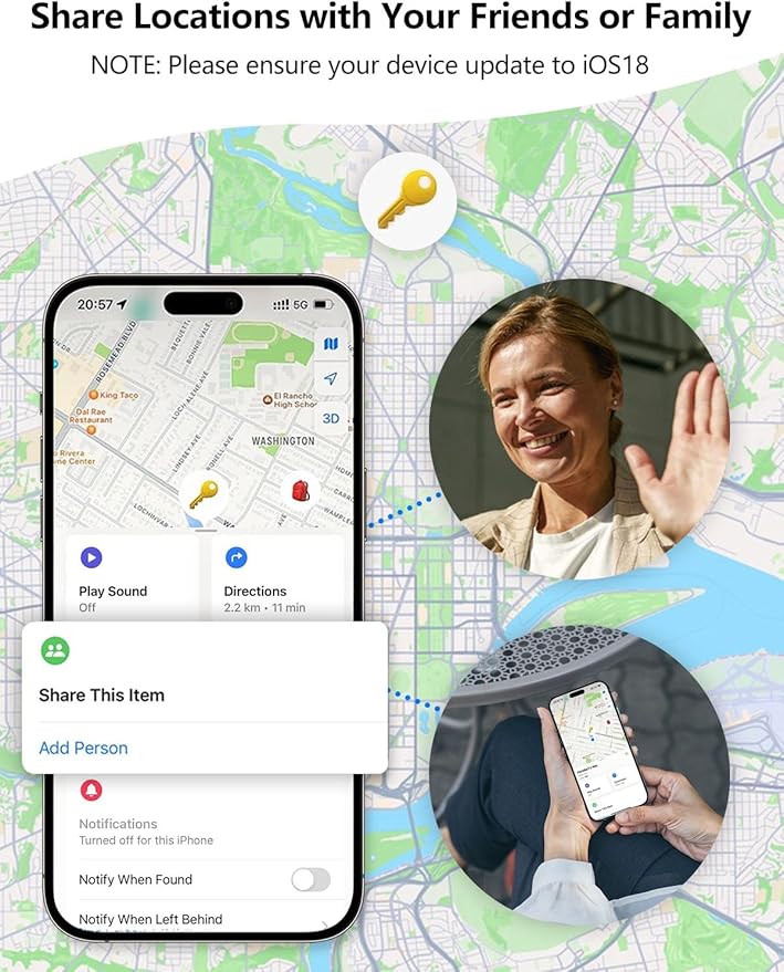 Tracker Tags, Item Finder Work with Apple Find My (iOS Only), Tracking Device Locator Smart Tag for Luggage, Keys, Wallet, Bike, Pets, Bags (Blue, 1 Pack)
