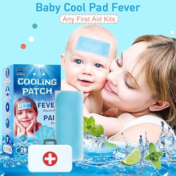 20 Sheets EasYeah Kid Fever Patches for Kids Fever Discomfort & Pain Relief, Cooling Relief Fever Reducer, Soothe Headache Pain, Pack of 20