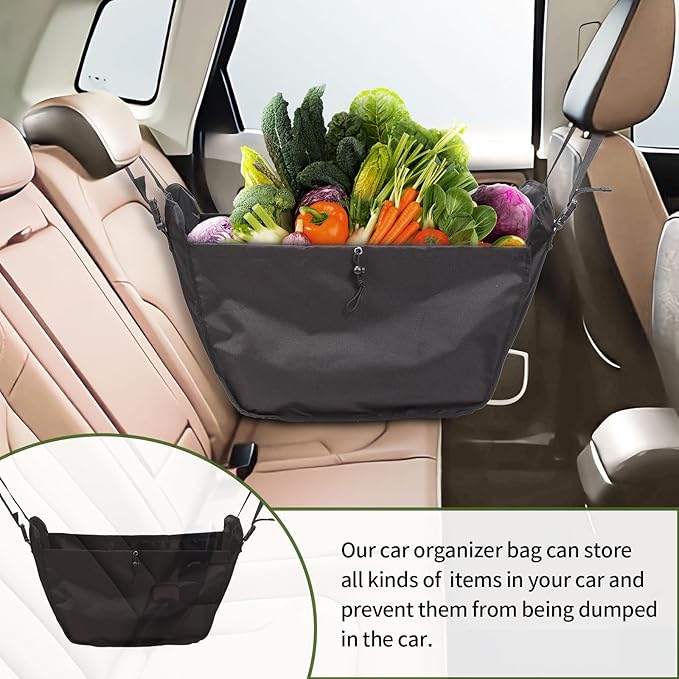 Car Seat Organizer - Large Capacity Passenger Seat Storage Travel Bag, Portable, Foldable and Collapsible Miscellaneous Car Hanging Bag, Shopping Shoulder Bag, Reusable Tote with Drawstrings