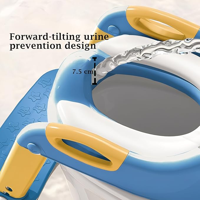 Potty Training Seat Upgraded 2-in-1 Potty Toilet for Kids Boys and Girls, Adjustable Step & Seat Height with Splash Guard Anti-Slip Pad Step Stool(Yellow and Blue)
