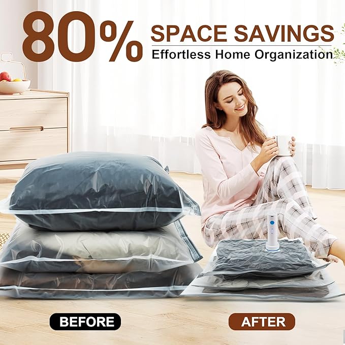 8 Pack Vacuum Storage Bags for Comforters and Blankets, Jumbo 40x31 Inch Vacuum Seal Bags, Space Saver Bags for Bedding, Clothes, Pillows, Reduces Closet Space, With Electric Pump