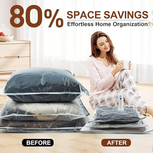 20 Pack Vacuum Storage Bags,Space Saver Bags for Clothing,Comforters,and Bedding,Includes 4 Jumbo, 4 Large, 4 Medium, 4 Small/4 Roll Bags,Compression for Closet & Travel, With Electric Pump
