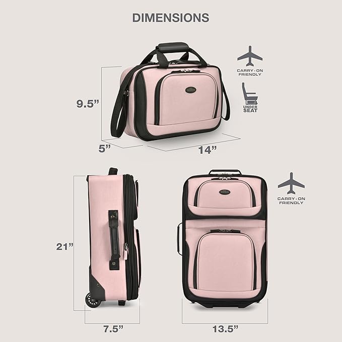U.S. Traveler Rio Fabric Expandable Carry-on Luggage, Rolling Suitcase, Pink, 2 Wheel Set