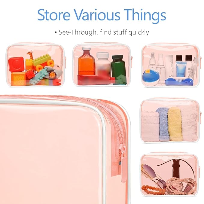 PACKISM TSA Approved Toiletry Bag - 3 Pack Quart-sized Clear Makeup Bags Fit Travel Size Toiletries, Carry-on Clear Travel Bag, Light Orange
