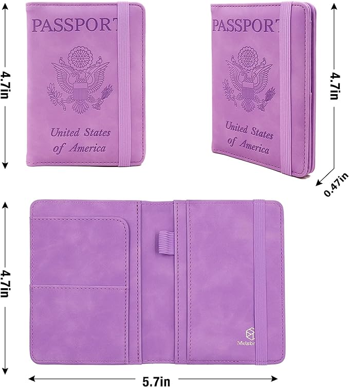 Melsbrinna Premium Leather Passport Holder Covers Case, Waterproof Rfid Blocking Travel Wallet Passport Holder with Pen Holder, Cute Passport Book for Women/Men
