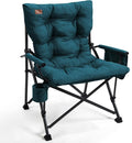 EVER ADVANCED Padded Oversized Folding Camping Chair for Adults, Heavy Duty Lawn Chair with Side Pockets, Portable Collapsible Quad Chair for Outside, Support Up to 500lbs, Green