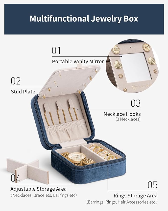 Vlando Travel Jewelry Case for Women Girls, X Initial Jewelry Box, Small Jewelry Box, Travel Jewelry Box for Women, Travel Jewelry Case, Travel Gifts for Women Girls - Letter X, Dark Blue