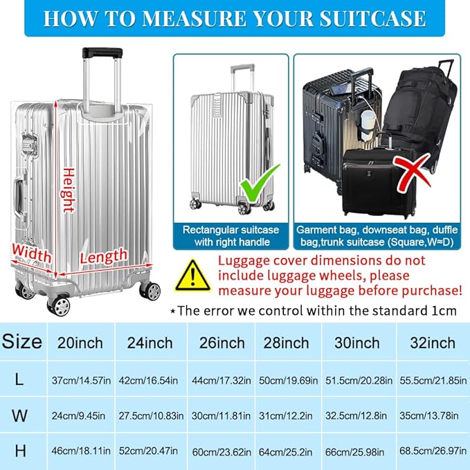 Yotako Clear PVC Suitcase Cover Tough Protector, 20 Inch Luggage Covers for Wheeled Suitcase 20"