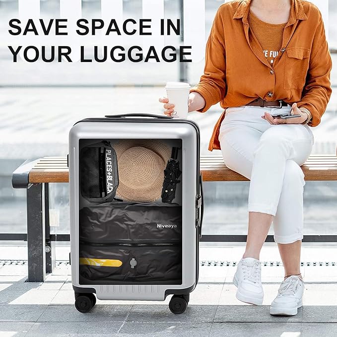 Niveaya Vacuum Bags for Travel with Wireless Pump, Reusable Compression Storage Bags for Suitcases & Closet, Space Saver, Waterproof & Durable