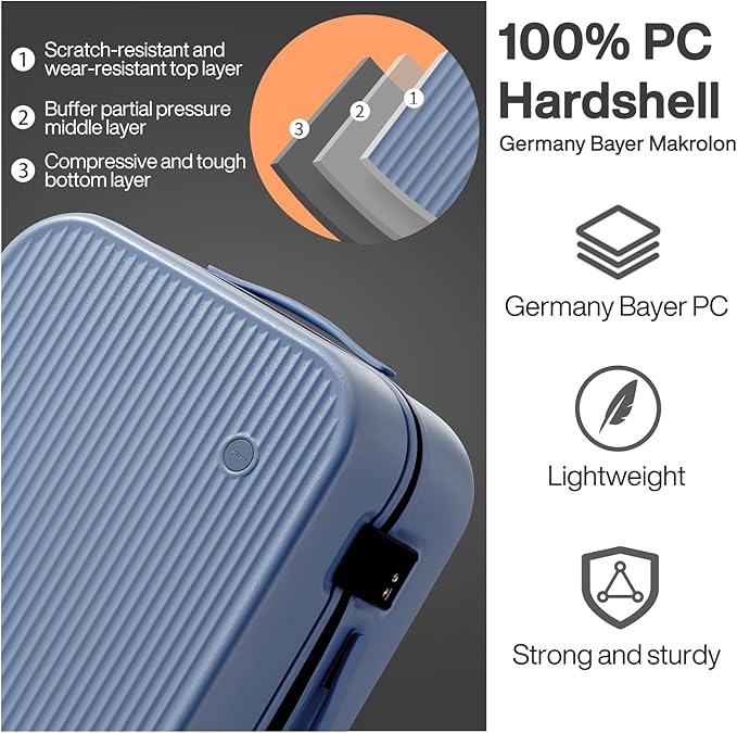 mixi Hardside PC Suitcase 24 Inch Checked Luggage Spinner Wheels TSA with Cover, Sapphire Blue