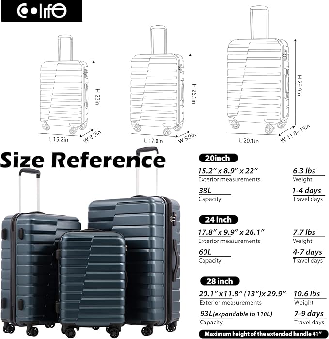 Coolife Larage Luaggage Hardside Expandable Suitcase with Spinner Wheels Checked 28-Inch（Blue）