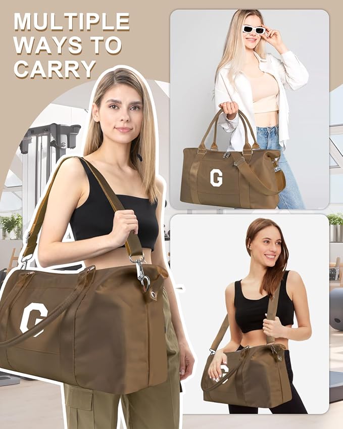 Birthday Graduation Gifts for Daughter,Initial Travel Duffel Bag Sports Gym Bag for Girls Teen Kids Birthday Gifts,Personalized Weekender Bag Carry On Tote Bags Cute Overnight Bag for Women(Brown, G)