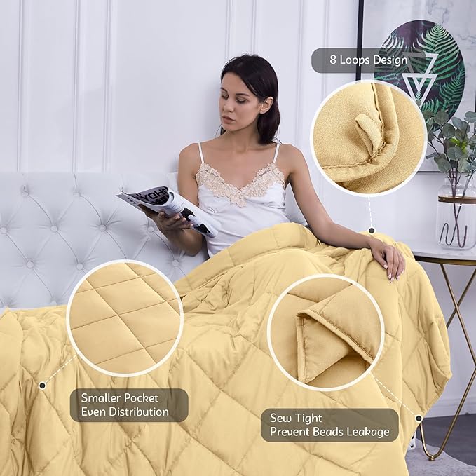 L'AGRATY Weighted Blanket - 48"x72" 20lbs Cooling Breathable Heavy Blanket Microfiber Material with Glass Beads Big Blanket for Adult All-Season Summer Fall Winter Soft Thick Comfort Blanket