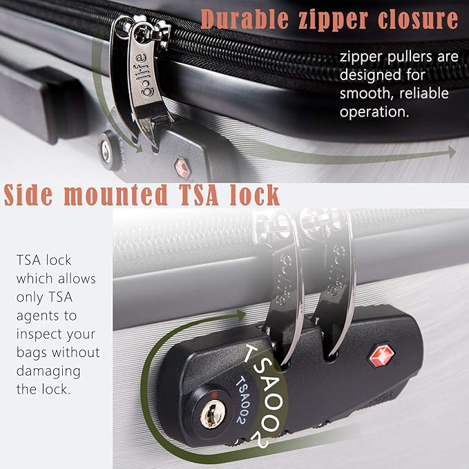 Coolife Luggage Suitcase PC+ABS with TSA Lock Spinner Carry on Hardshell Lightweight 20in 24in 28in(ice blue, L(28IN))