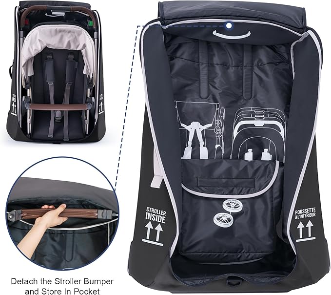Stroller Bag for Airplane, Stroller Travel Bag Compatible with UPPAbaby Vista, Vista V2, Cruz V2, Rolling Wheel Bag with Storage Pocket, Multiple Handles, Luggage Tag for Flight Travel, Black