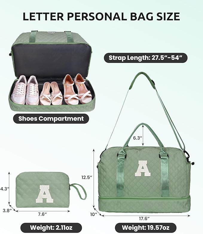 Gifts for Daughter Age 8 9 10 11 12 13 14-Initial Travel Bag with Shoe Compartment, Personalized Weekender Bag for Women, Kids Overnight Bag, Letter Travel Bag with Makeup Bag (Letter J)