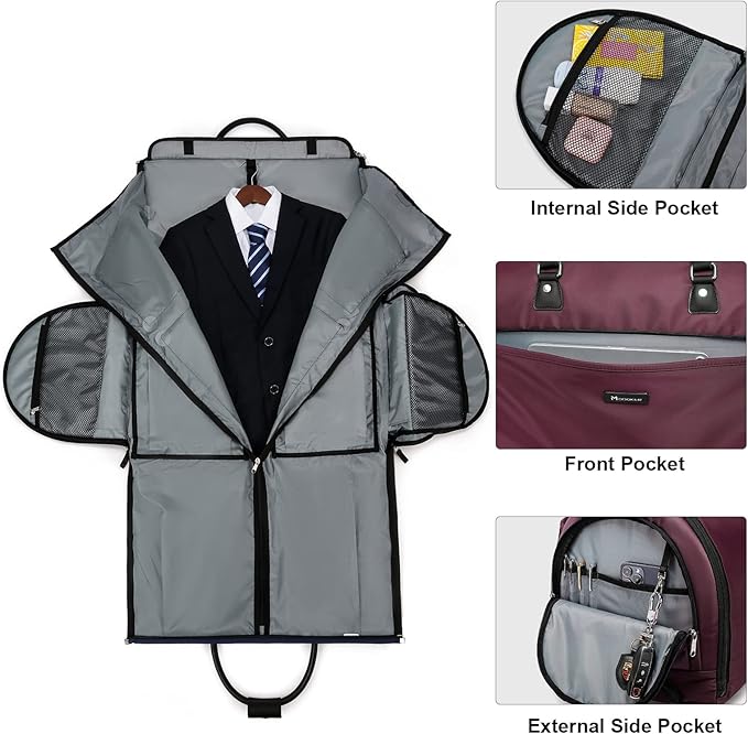 Modoker Rolling Garment Bags, Large Garment Duffle Bag with Wheels, 3 in 1 Garment Suit Luggage Bag for Women Men Business Travel Weekender, Red