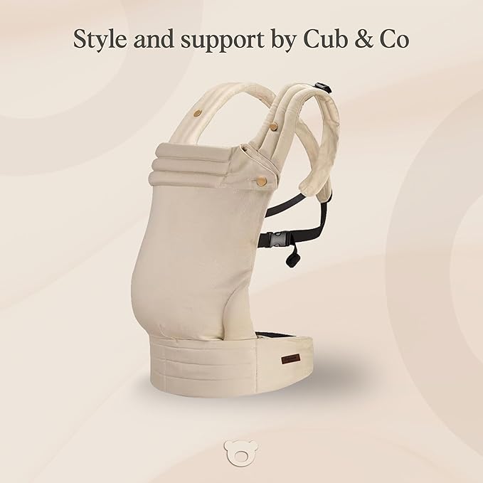 Cub & Co Ergonomic Baby Carrier Newborn to Toddler – 4-in-1 Adjustable with Head & Lumbar Support, Breathable Fabric, Multi-Position Design, Foldable for Travel (Beige)