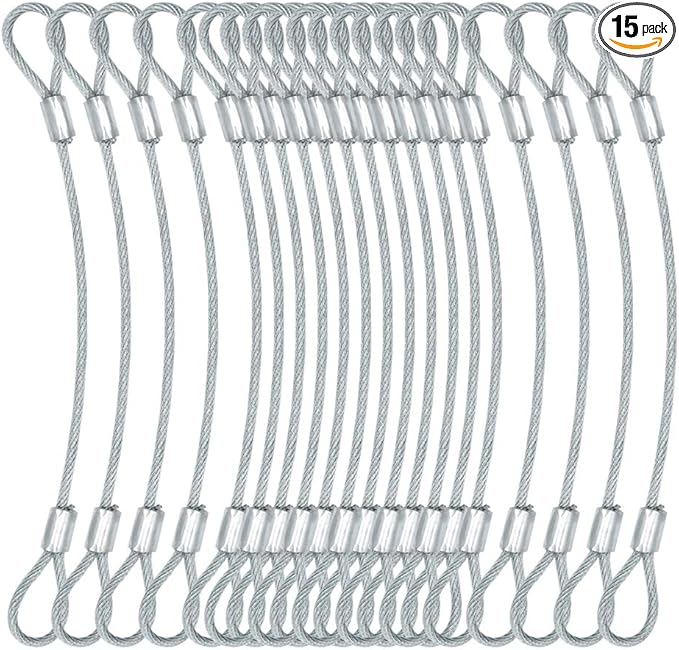15 pcs 7.9 inch(20cm) 3mm Thickness Stainless Steel Wire Cable with Loops Vinyl Cover Coated Short Rope Lanyard Lock Safety Tether Chains,Clear