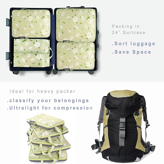 BAGAIL 6 Set Ultralight Compression Packing Cubes Packing Organizer for Travel Accessories Luggage Suitcase Backpack