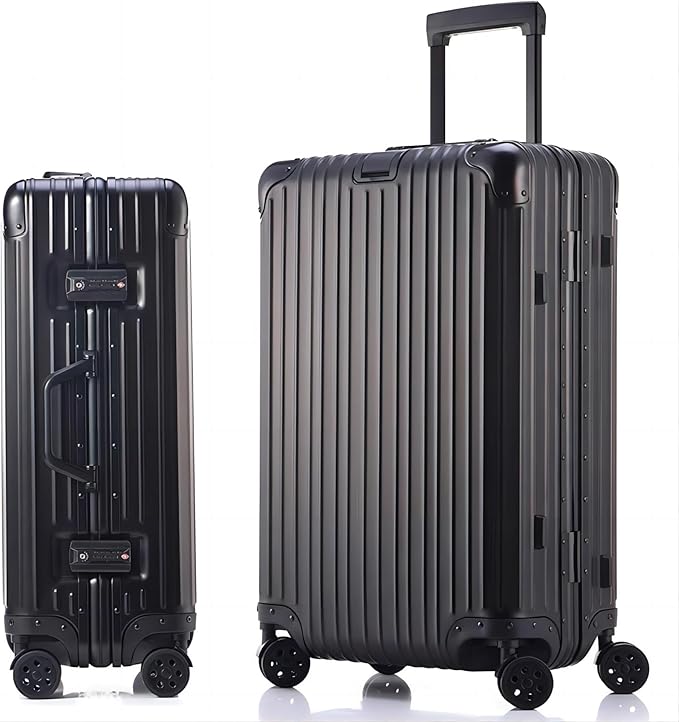 HotWay 24 Inch All Aluminum Checked In Luggage with Wheels, Hard Shell Zipperless Suitcase with TSA Locks, Silver Travel Luggage (22x14x9 Airline Approved), Black