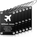 6 Pack Personalized Luggage Tags for Suitcases, Handmade Engraved Stainless Steel Custom Luggage Tags for Cruise Travel with Stainless Loop, Suitcase Identifier Metal Name Baggage Tag