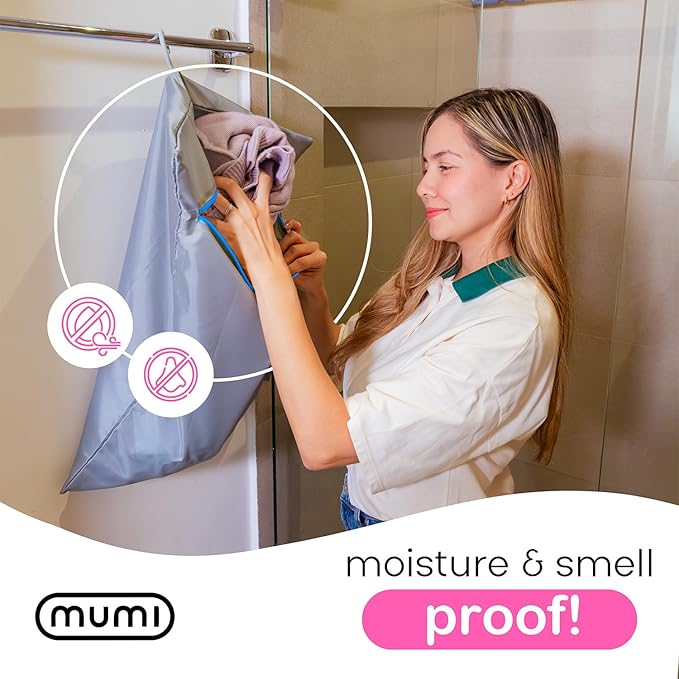 MUMI Travel Laundry Bag – Moisture & Smell-Proof Wash Bag with Folding Hanger & Outer Pouch | Large Washable Bags for Suitcase, Gym & Packing | Clothes Organizer for Trips & Storage - Orange