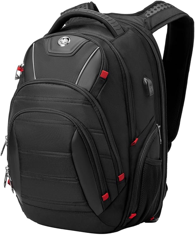 Swissdigital Design Men's Laptop Backpack for College and Business Travel with Integrated USB Charging Port and RFID Protection Fits Laptops up to 15.6 in, Black | J14-BR