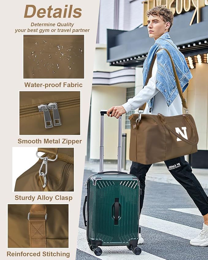 Birthday Graduation Gifts for Daughter,Initial Travel Duffel Bag Sports Gym Bag for Girls Teen Kids Birthday Gifts,Personalized Weekender Bag Carry On Tote Bags Cute Overnight Bag for Women(Brown, N)