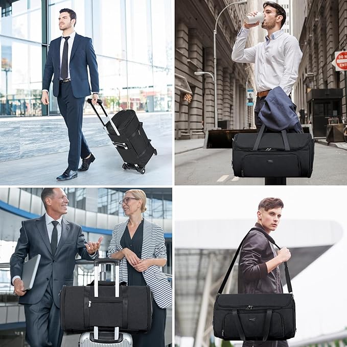 Garment Bags with Wheels, Garment Convertible Weekender Bags, Large Carry On Garment Bags for Travel, Duffle Bag Garment Bag (Black, Large)