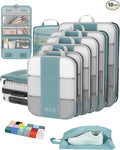 10 Set Compression Packing Cubes for Travel Essentials,Compressible Expandable Packing Cubes for Suitcase,OlarHike Luggage Organizer Bags for Travel,Handy Helper for Organizing Clothes(Blue Gray)