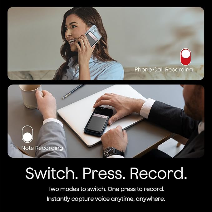 AI Voice Recorder, Note Voice Recorder w/Case, App Control, Transcribe & Summarize with AI Technology, Support 112 Languages, 64GB Memory, Audio Recorder for Lecture, Meeting, Call, Interview