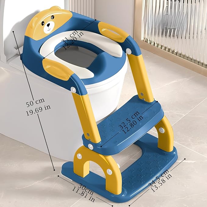 Potty Training Seat Upgraded 2-in-1 Potty Toilet for Kids Boys and Girls, Adjustable Step & Seat Height with Splash Guard Anti-Slip Pad Step Stool(Yellow and Blue)