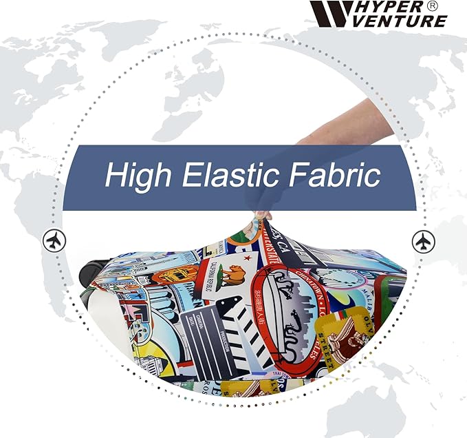 HYPER VENTURE Washable Luggage Cover - Fashion Suitcase Protector Fits 23-26 Inch Luggage (Travel Location, M)