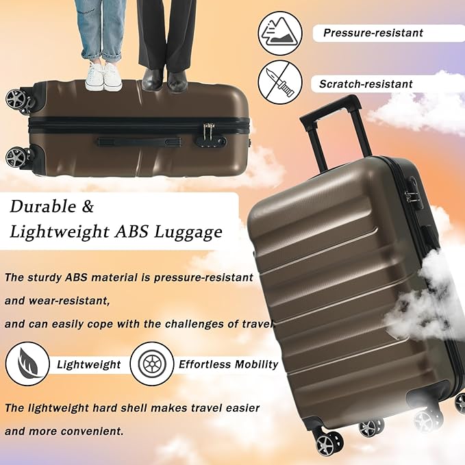 Merax 24 Inch Luggage Set Hardshell ABS Suitcase with Spinner Wheels 2 Packing Cubes Durable Travel Checked Luggage for Weekend Getaways Long Vacations Brown