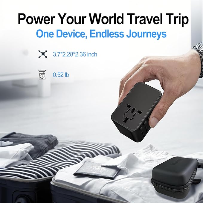 JMFONE Universal Travel Adapter with GaN 120W,International Power Adapter with 4 USB-C+1 USB-A Charging Ports, Worldwide Outlet for US to European Europe UK AUS