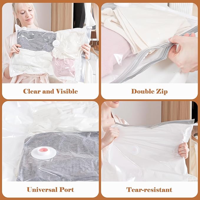 Travel Vacuum Bags with Wireless Charging Air Pump, 12 Pack Vacuum Storage Seal Bags for Clothing(4 Large+4 Medium+4 Small), Compression Packing for Clothes Suitcase Luggage