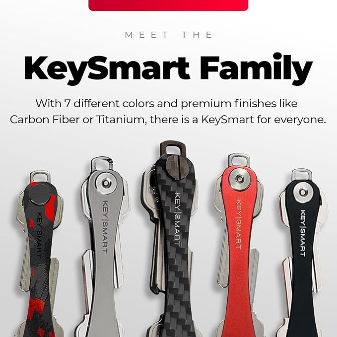 KEYSMART Key Holder for Keychain - Compact Key Organizer for Key Chain, Minimalist Clutter-Free EDC Keychains Key Ring, Red Forged Carbon Fiber, 14 Keys