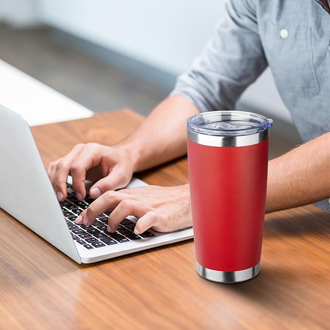 20oz Tumbler with Straw and Brush, Stainless Steel Vacuum Insulated tumbler, Double Wall Insulated Coffee Tumbler for Outdoor, Home, Travel,Office (Bright Red,4pcs)