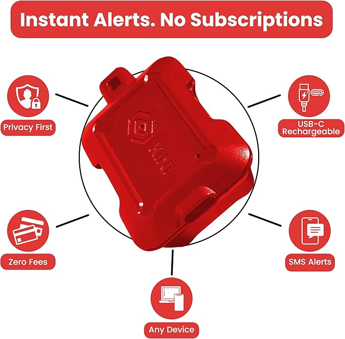 Kini SafeAlert WiFi Motion Sensor Alarm | Real-Time SMS Notification | Wireless Motion Detector for Gun Safes, Cabinets, Home, Apartments, Office | Easy Install, No Subscription, Rechargeable Battery