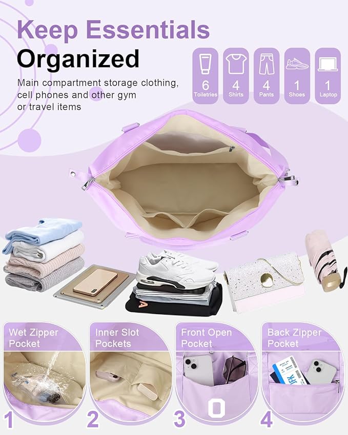 Daughter Niece Gifts for Teen Girl Kids, Initial Travel Duffel Bag Sports Gym Bag Personalized Gifts Weekender Bag，Monogram Overnight Bag Cute Dance Bag Birthday Bridesmaid Gifts for Women(Purple, O)